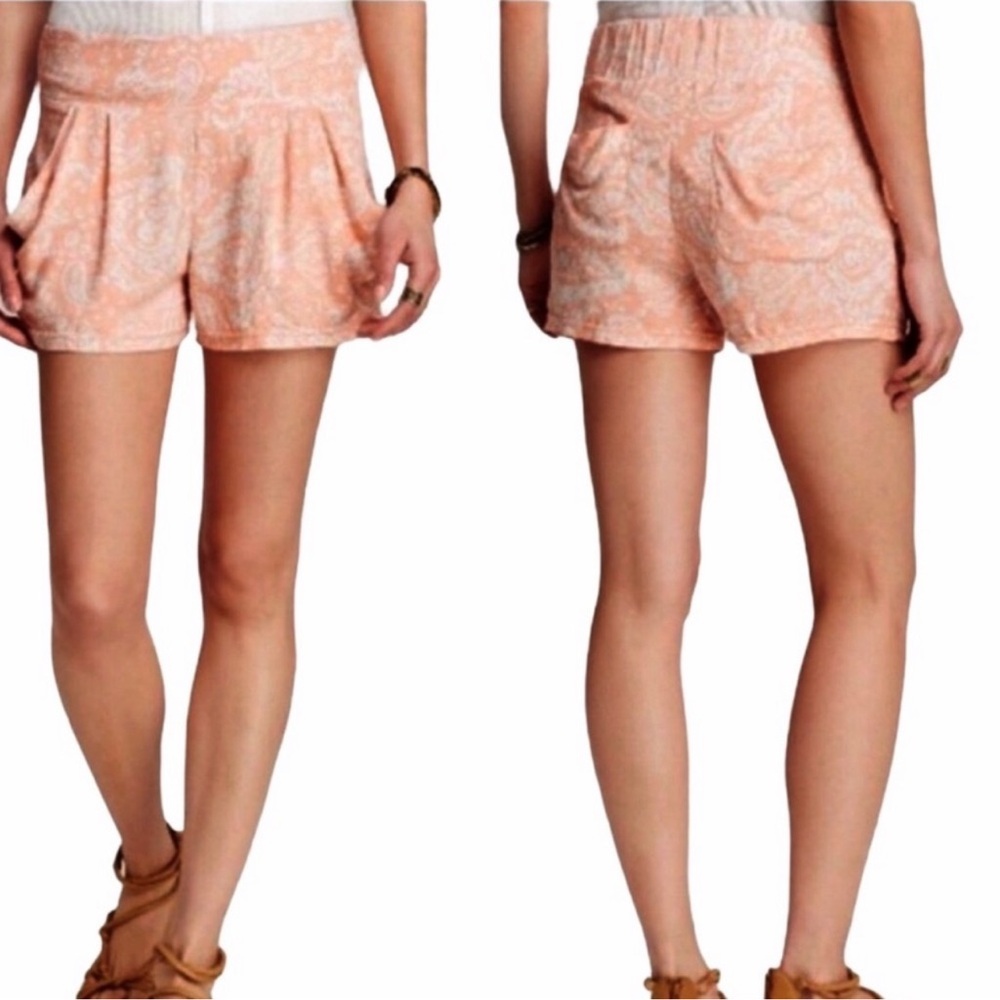 Free People Paisley Print Drape Pockets Shorts Peach Tea Combo Medium